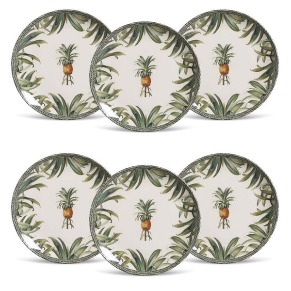 Conjunto de Pratos Rasos Porto Brasil Coup Pineapple Green 6 Peças Estampado