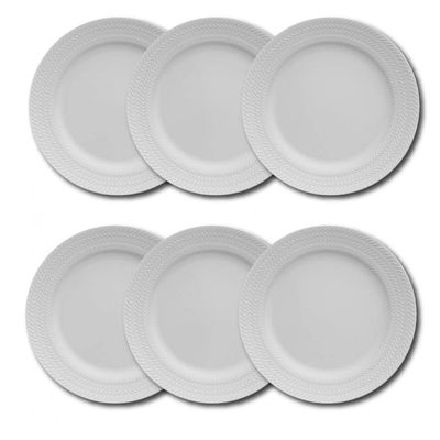 Conjunto de Pratos Rasos Germer Chevron em Porcelana 6 Peças Branco