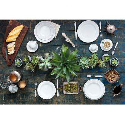 Conjunto de Pratos Rasos Germer Chevron em Porcelana 6 Peças Branco