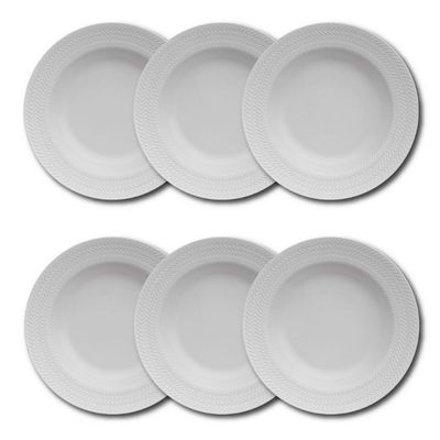 Conjunto de Pratos Fundos Germer Chevron em Porcelana 6 Peças Branco