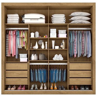 Guarda-Roupa Sevilha Flex com 2 Portas, 6 Gavetas, 10 Prateleiras e Espelho Made Marcs Amendôa/Off White/Amendôa