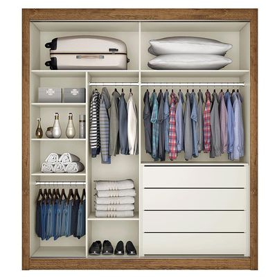 Guarda-Roupa Móveis Europa Zurique Flex com Espelho, 2 Portas de Correr e 4 Gavetas Brauna e Off white