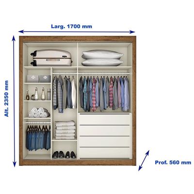 Guarda-Roupa Móveis Europa Zurique Flex com Espelho, 2 Portas de Correr e 4 Gavetas Brauna e Off white