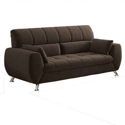 Sofá 3 e 2 Lugares Bélgica em Tecido Suede com 4 Almofadas Linoforte Café