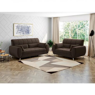 Sofá 3 e 2 Lugares Bélgica em Tecido Suede com 4 Almofadas Linoforte Café