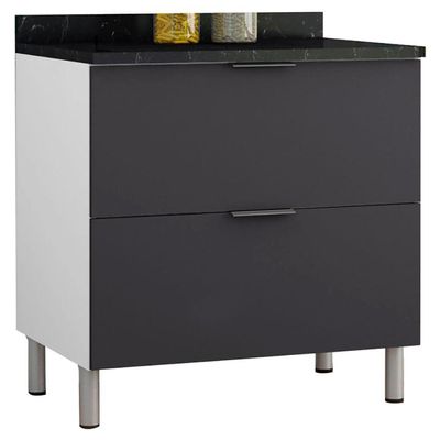Cozinha Compacta Bartira Rubi com 2 Portas, 5 Gavetas e 1 Prateleira Branco com Grafite