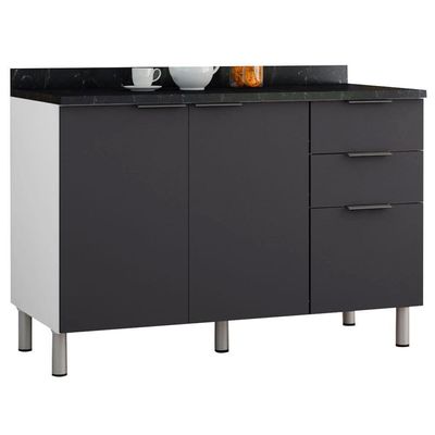 Cozinha Compacta Bartira Rubi com 2 Portas, 5 Gavetas e 1 Prateleira Branco com Grafite
