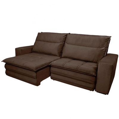 Sofá 5 Lugares Colombo Retrátil, Reclinável e Revestido em Tecido Veludo Slim 250cm largura Luizzi Marrom