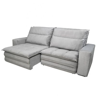 Sofá 4 Lugares Colombo Retrátil, Reclinável e Revestido em Tecido Veludo Slim 230cm largura Luizzi Chumbo