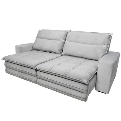 Sofá 4 Lugares Colombo Retrátil, Reclinável e Revestido em Tecido Veludo Slim 230cm largura Luizzi Chumbo