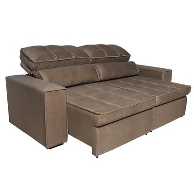 Sofá 4 Lugares Luizzi Bugatti II com Assento Retrátil Encosto Reclinável e Tecido Veludo Plush Tabaco