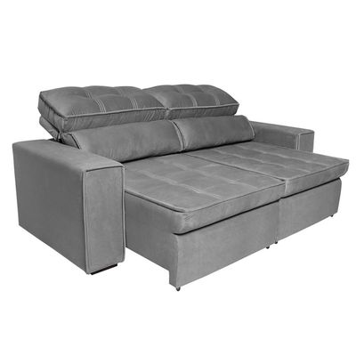 Sofá 4 Lugares Luizzi Bugatti II com Assento Retrátil Encosto Reclinável e Tecido Veludo Plush Chumbo
