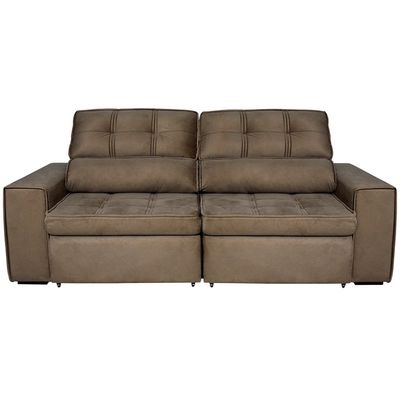 Sofá 4 Lugares Luizzi Bugatti II com Assento Retrátil Encosto Reclinável e Tecido Veludo Plush Tabaco