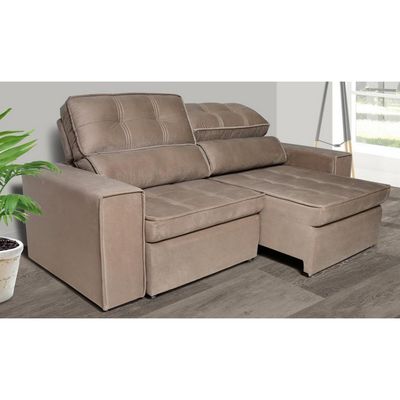 Sofá 5 Lugares Luizzi Bugatti II com Assento Retrátil Encosto Reclinável e Tecido Veludo Plush Cappuccino