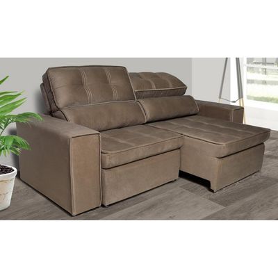 Sofá 5 Lugares Luizzi Bugatti II com Assento Retrátil Encosto Reclinável e Tecido Veludo Plush Tabaco