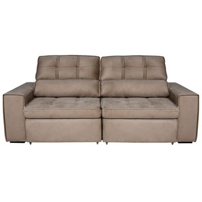 Sofá 5 Lugares Luizzi Bugatti II com Assento Retrátil Encosto Reclinável e Tecido Veludo Plush Cappuccino