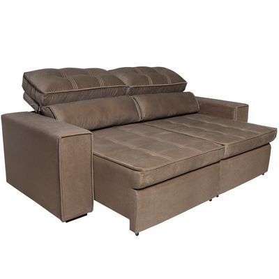 Sofá 5 Lugares Luizzi Bugatti II com Assento Retrátil Encosto Reclinável e Tecido Veludo Plush Tabaco