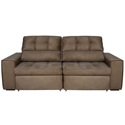Sofá 5 Lugares Luizzi Bugatti II com Assento Retrátil Encosto Reclinável e Tecido Veludo Plush Tabaco
