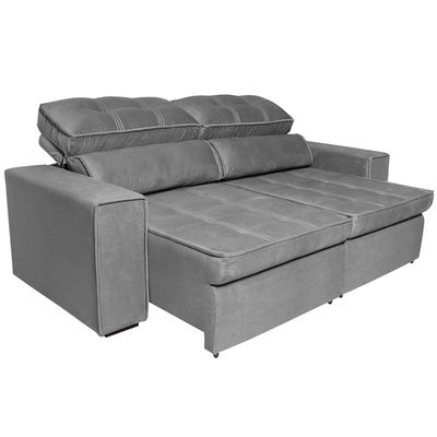 Sofá 5 Lugares Luizzi Bugatti II com Assento Retrátil Encosto Reclinável e Tecido Veludo Plush Chumbo