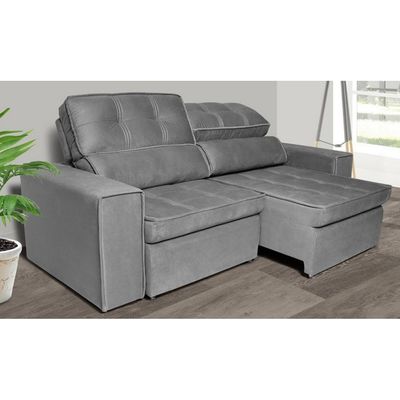 Sofá 5 Lugares Luizzi Bugatti II com Assento Retrátil Encosto Reclinável e Tecido Veludo Plush Chumbo