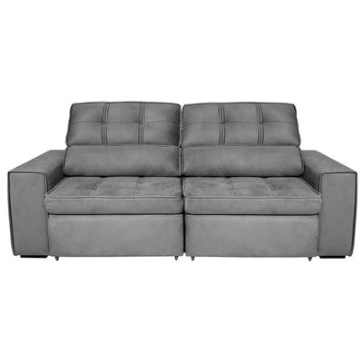 Sofá 5 Lugares Luizzi Bugatti II com Assento Retrátil Encosto Reclinável e Tecido Veludo Plush Chumbo