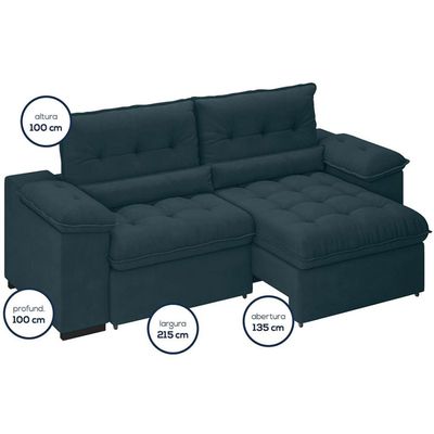 Sofá 3 Lugares Besthouse Arezzo com Assento Retrátil e Encosto Reclinável em Revestimento Suede Veludo Petróleo
