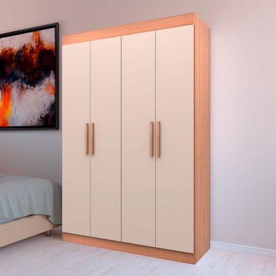 Guarda-Roupa Ville com 4 Portas 2 Gavetas e 2 Prateleiras 134cm de largura Bartira Avelã/Cappuccino