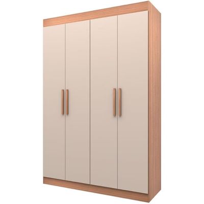 Guarda-Roupa Ville com 4 Portas 2 Gavetas e 2 Prateleiras 134cm de largura Bartira Avelã/Cappuccino