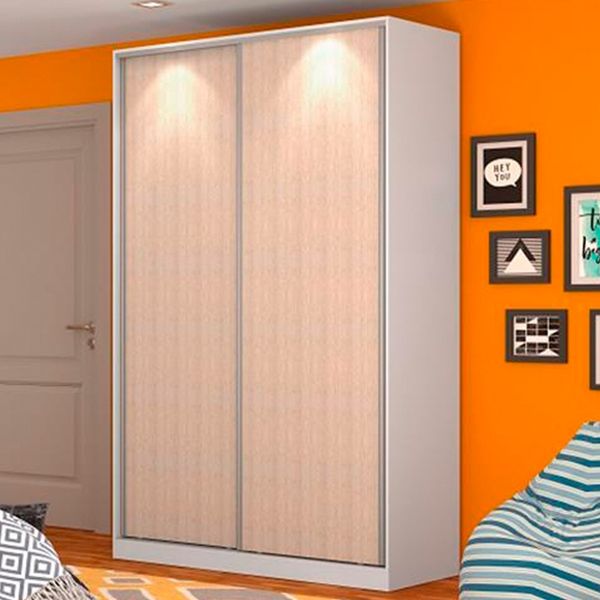 Guarda-Roupa Moon 2 Portas de Correr 3 Gavetas e 6 Prateleiras Nova Mobile Branco com Noce