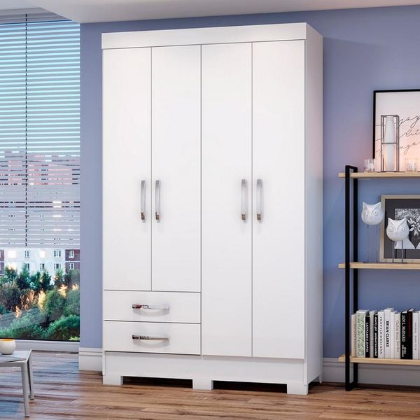Guarda-Roupa Henn Jimmy 4 Portas 2 Gavetas 2 Prateleiras Branco Guarda-Roupa Henn Jimmy 4 Portas 2 Gavetas 2 Prateleiras Branco