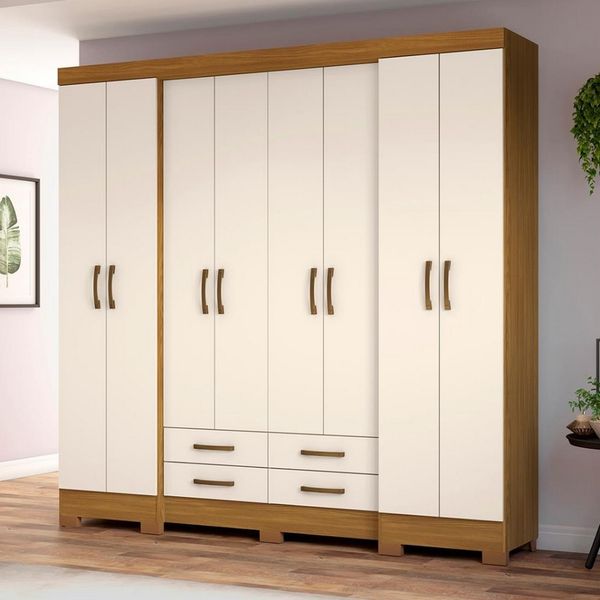 Guarda-Roupa Henn Hércoles 8 Portas 4 Gavetas 6 Prateleiras Nature/Off White Guarda-Roupa Henn Hércoles 8 Portas 4 Gavetas 6 Prateleiras Nature/Off White