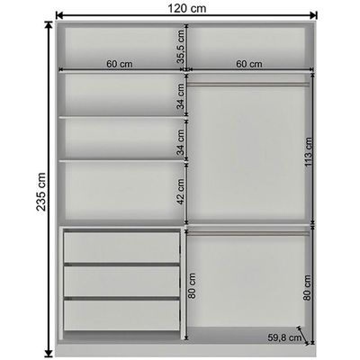 Guarda-Roupa Compact 2 Portas de Correr 3 Gavetas Nova Mobile Branco