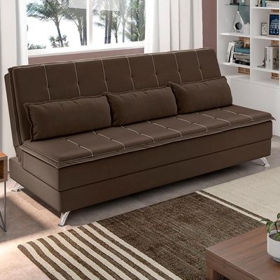 Sofá Cama Malu Suede Veludo com Pés de Alumínio Besthouse Marrom