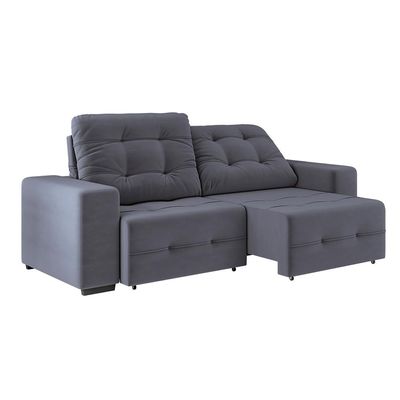 Sofá 4 Lugares Bonno com Assento Retrátil e Encosto Reclinável em Tecido Suede 230cm Linoforte Cinza Cosmo