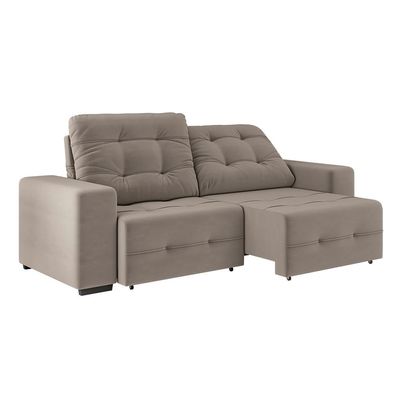 Sofá 4 Lugares Bonno com Assento Retrátil e Encosto Reclinável em Tecido Suede 230cm Linoforte Capuccino