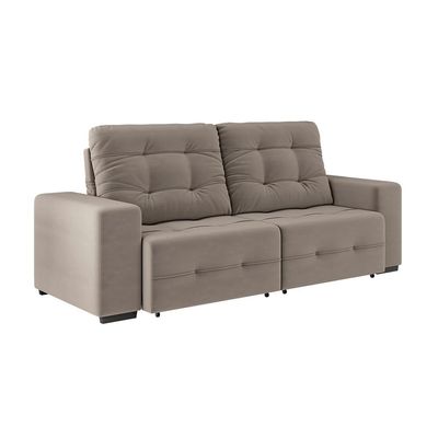 Sofá 4 Lugares Bonno com Assento Retrátil e Encosto Reclinável em Tecido Suede 230cm Linoforte Capuccino