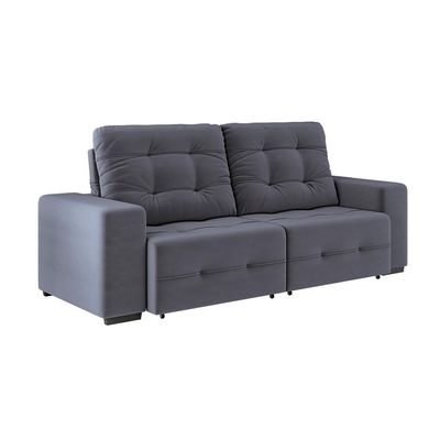 Sofá 4 Lugares Bonno com Assento Retrátil e Encosto Reclinável em Tecido Suede 230cm Linoforte Cinza Cosmo