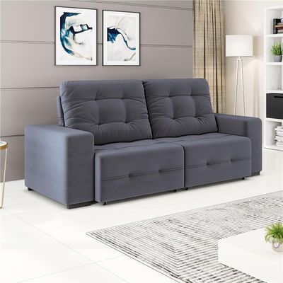 Sofá 4 Lugares Bonno com Assento Retrátil e Encosto Reclinável em Tecido Suede 230cm Linoforte Cinza Cosmo