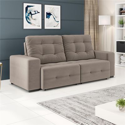 Sofá 4 Lugares Bonno com Assento Retrátil e Encosto Reclinável em Tecido Suede 230cm Linoforte Capuccino