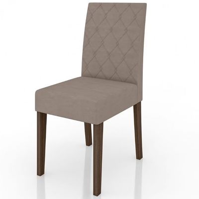 Mesa de Jantar Kate 4 Cadeiras Estofadas e Revestidas Tecido Suede Poliman Móveis Amêndoa e Off White
