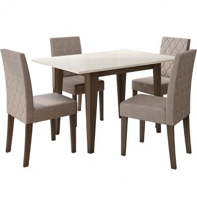 Mesa de Jantar Kate 4 Cadeiras Estofadas e Revestidas Tecido Suede Poliman Móveis Amêndoa e Off White