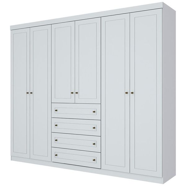 Guarda-Roupa Henn Provençal com 6 Portas 4 Gavetas 8 Prateleiras Cabideiro e Maleiro Branco