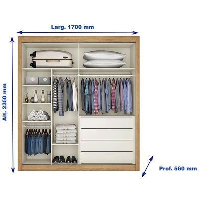 Guarda-Roupa Móveis Europa Zurique Flex com Espelho, 2 Portas de Correr e 4 Gavetas Amêndoa e Off White