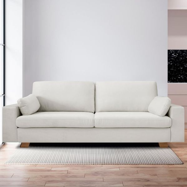 Sofá 3 Lugares Agra em Tecido Veludo 198cm de largura Gralha Azul Bege Sofá 3 Lugares Agra em Tecido Veludo 198cm de largura Gralha Azul Bege