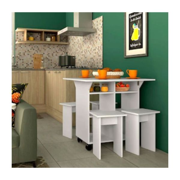 Mesa Moove 4 Bancos Prateleira Tampo Dobrável Nova Móbile Branco