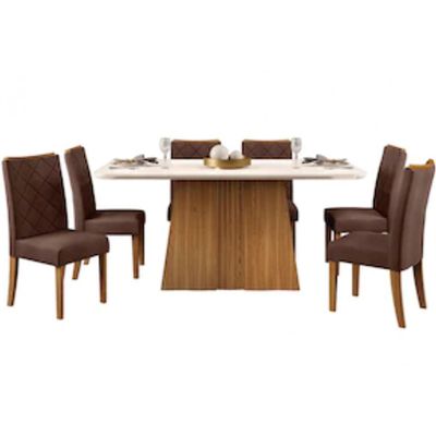 Mesa de Jantar Raquel Plus com 6 Cadeiras DJ Móveis Ginger/Moca