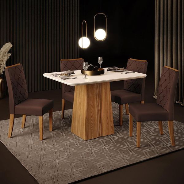 Mesa de Jantar Raquel Plus com 4 Cadeiras DJ Móveis Ginger/Moca