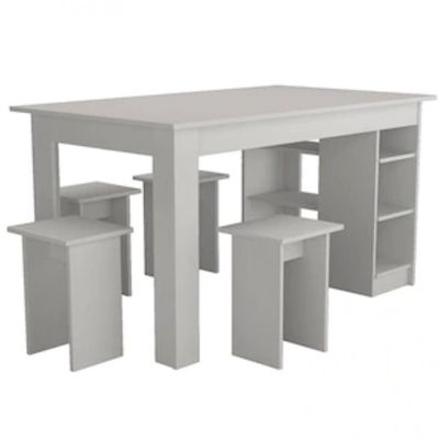 Mesa Multi com 4 Bancos Nicho e Prateleira Nova Móbile Branco