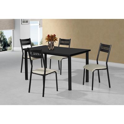 Mesa de Jantar Aço Nobre Júlia Plus com 4 Cadeiras Preto com Bege