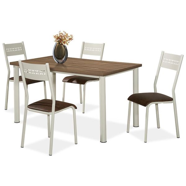 Mesa de Jantar Aço Nobre Júlia Plus com 4 Cadeiras Off White com Marrom